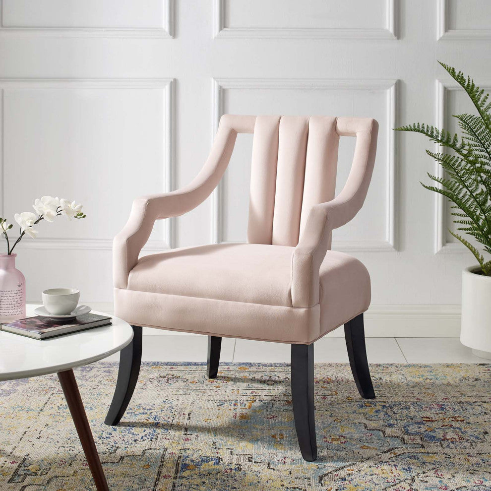 Modern Designer Lounge Lobby Accent Side Chair, Velvet Fabric Wood, Pink