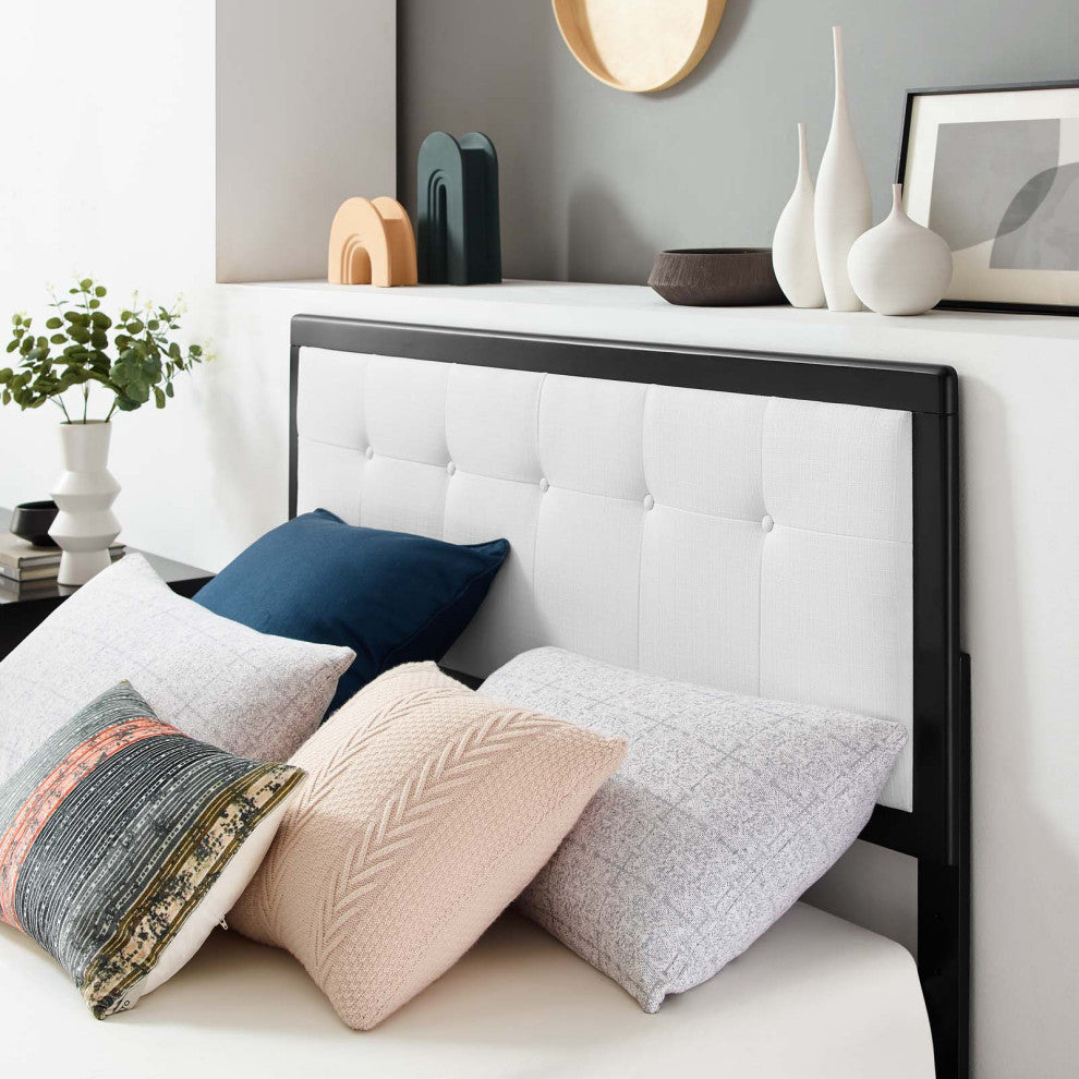 Platform Bed Frame, King Size, Wood, Black White, Modern Mid-Century, Bedroom