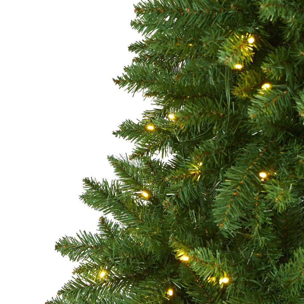 6' Slim Green Mountain Pine Artificial Christmas Tree With 250 Clear LED Lights