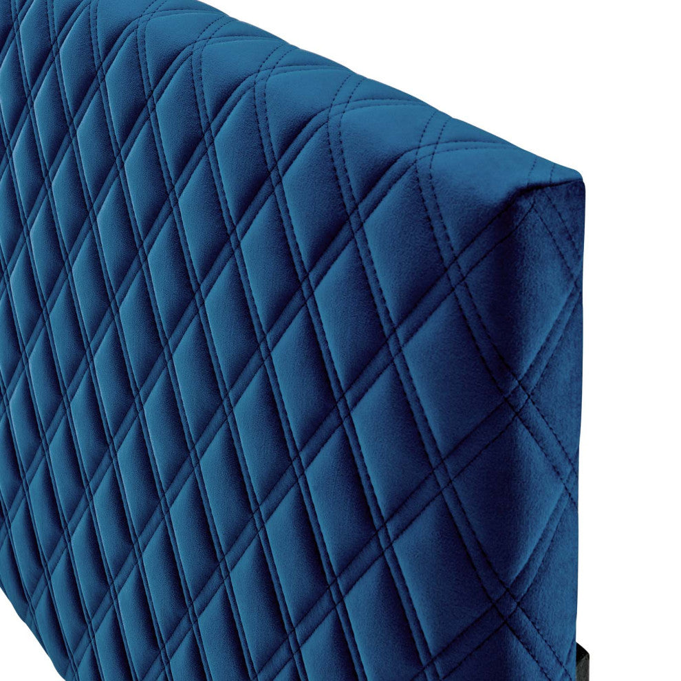 Headboard, Full Queen Size, Velvet, Blue Navy, Modern Contemporary, Bedroom