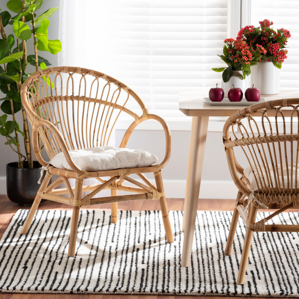 Brit Modern Rattan Dining Chair, Natural Brown