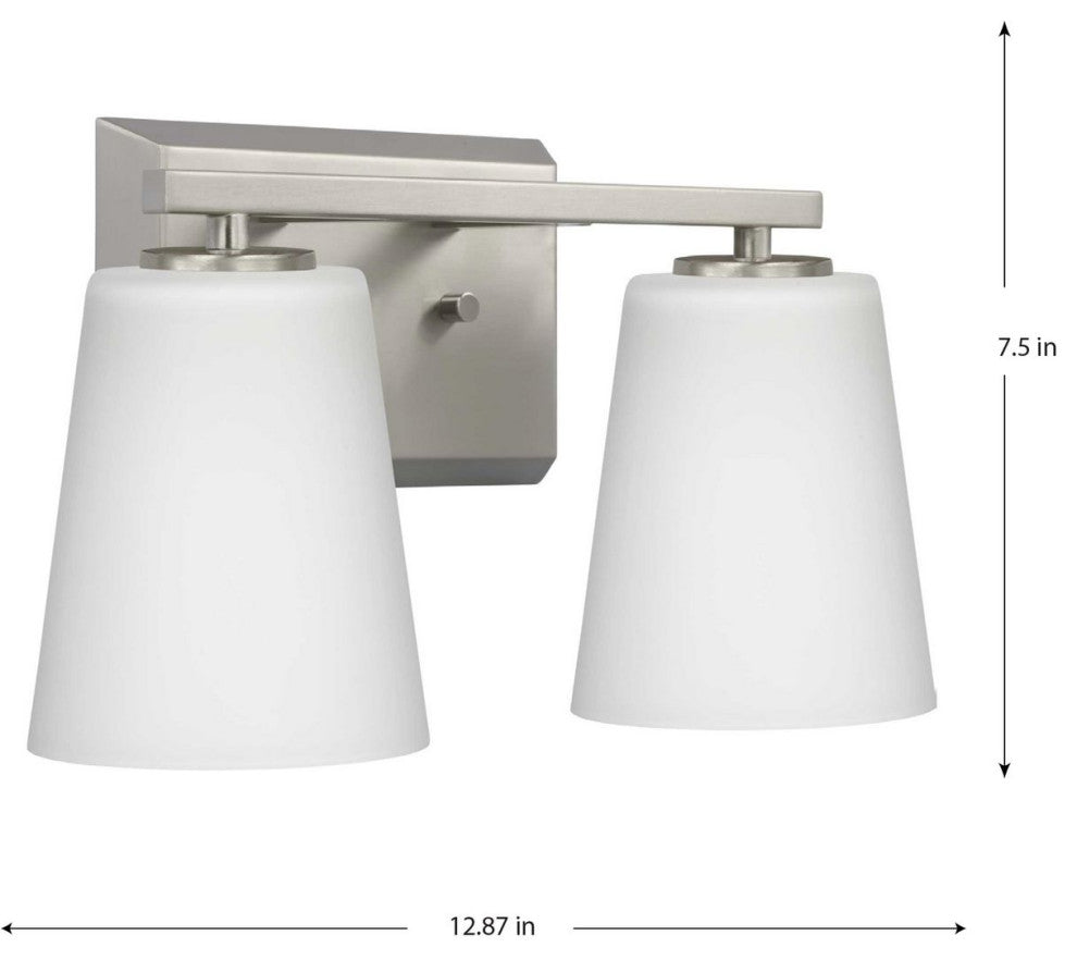 Vertex Collection Two-Light Brushed Nickel Etched White Glass Bath Light