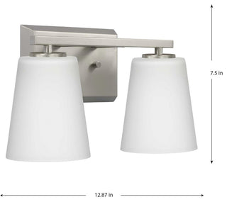 Vertex Collection Two-Light Brushed Nickel Etched White Glass Bath Light