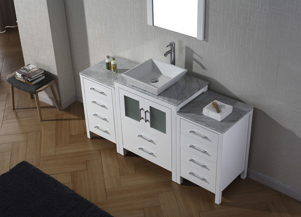 Virtu Dior 64" Single Bathroom Vanity, White With Faucet and Mirror