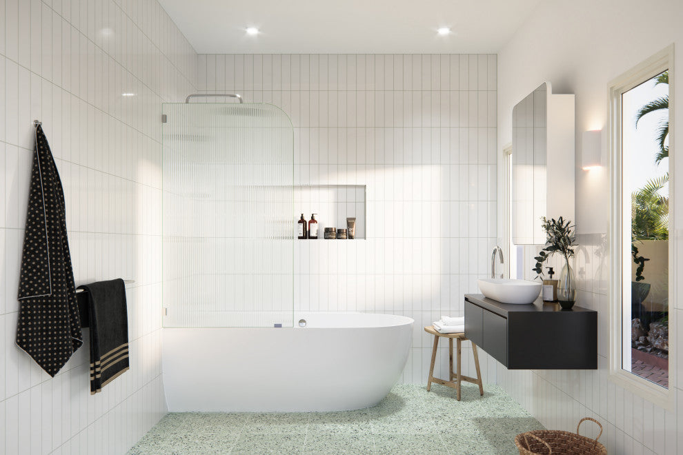 Bathtub Fixed Panel, Fluted Radius, Left Hand, Polished Chrome