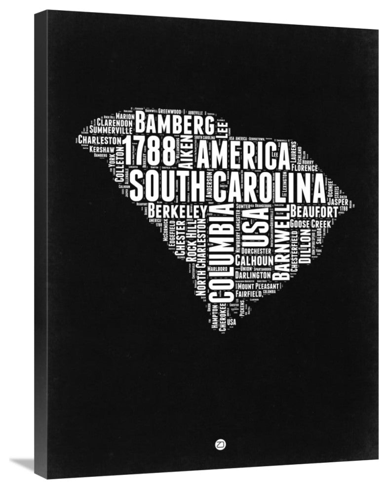 "South Carolina Black and White Map" Fine Art Print