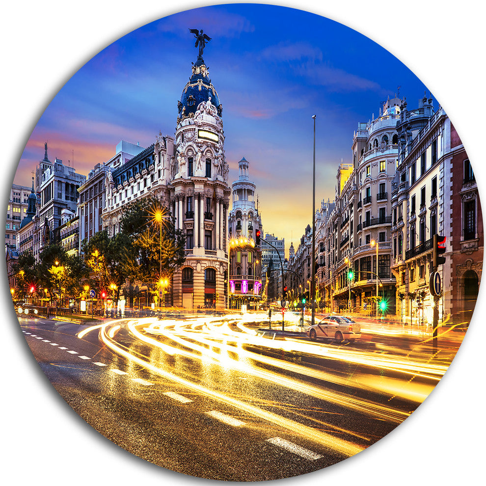 Madrid City Center, Cityscape Photography Large Disc Metal Artwork, 23"