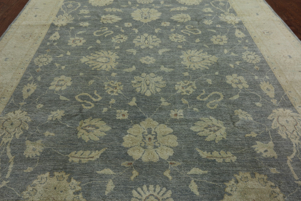 New Pakistani Chobi Floral Blue Veg Dyed Hand Knotted Wool Rug H5953