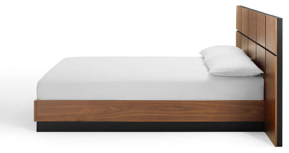 Platform Bed Frame, Queen Size, Wood, Brown Walnut, Modern Farmhouse, Bedroom