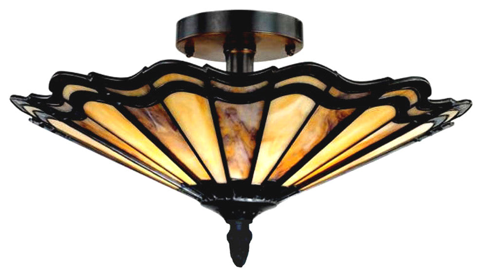 HEIDI, Tiffany-style 2 Light Semi-flush Ceiling Fixture 16" Shade