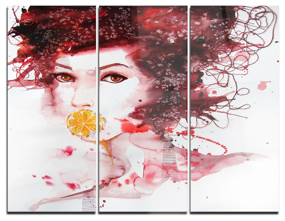 "Illustrated Girl With Red Hair" Digital Metal Wall Art, 3 Panels, 36"x28"