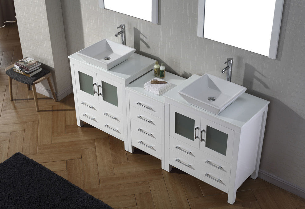Virtu Dior 78" Double Bathroom Vanity, White With Faucet and Mirrors