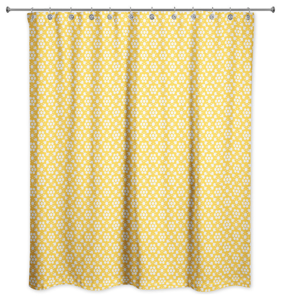 Yellow Floral Pattern Shower Curtain