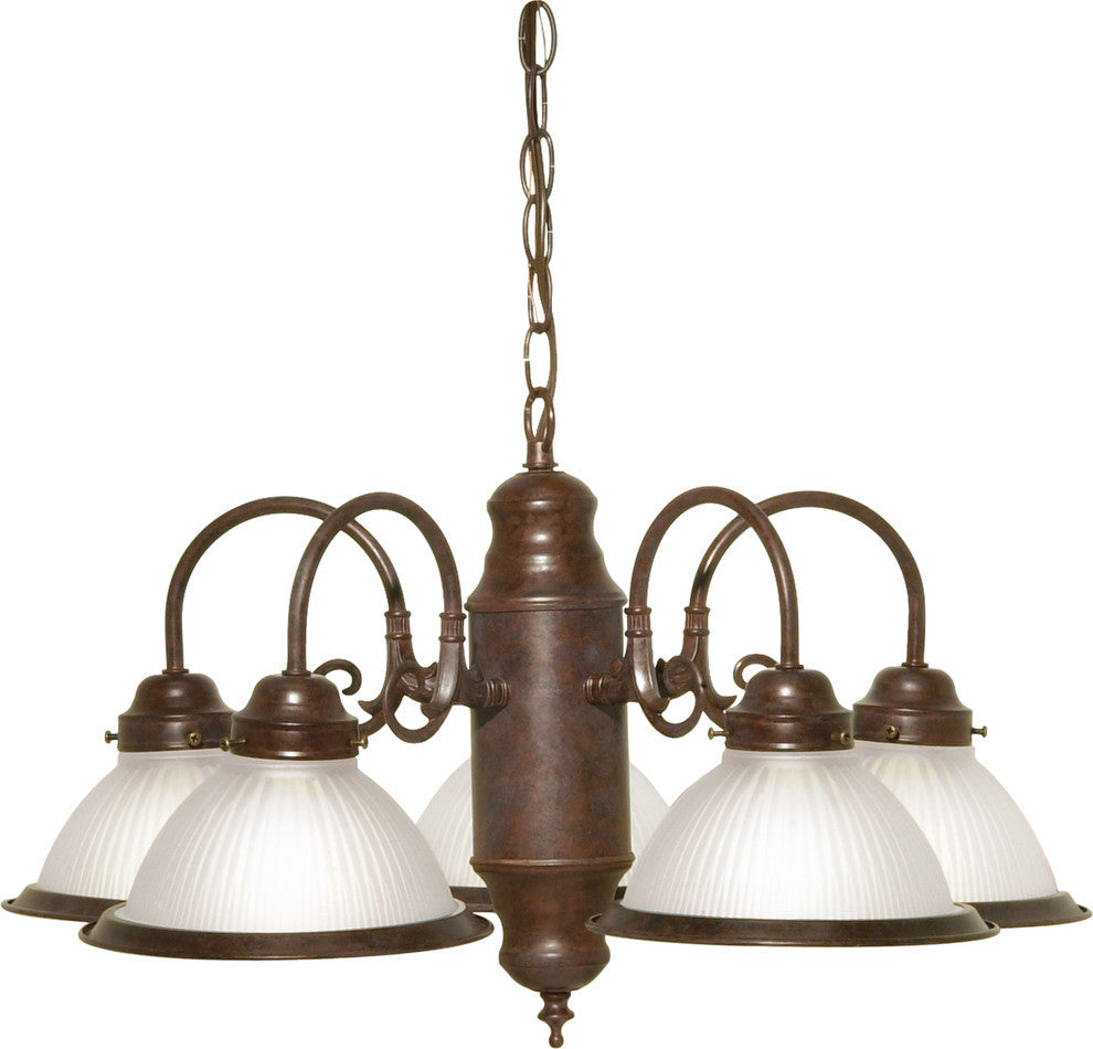 5 Light 22"Chandelier With Frosted Ribbed Shades
