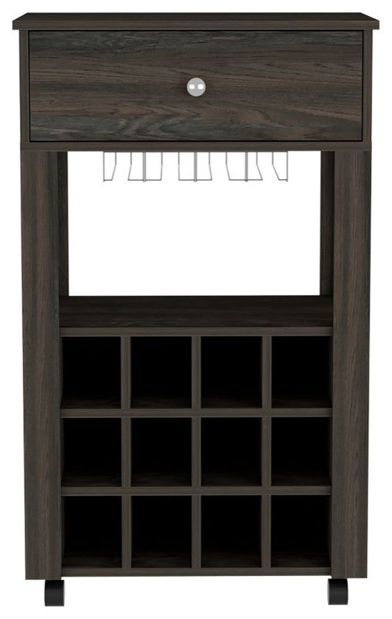 Ace Bar Cart with 12 Wine Cubbies, 4 Legs, and Open Shelf, Carbon Espresso