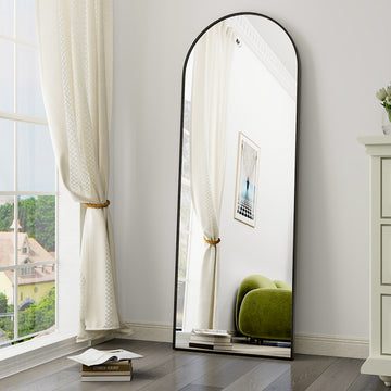 Easly 17x58 Arched Aluminum Framed Full Length Mirror Standing Floor Mirror, Black