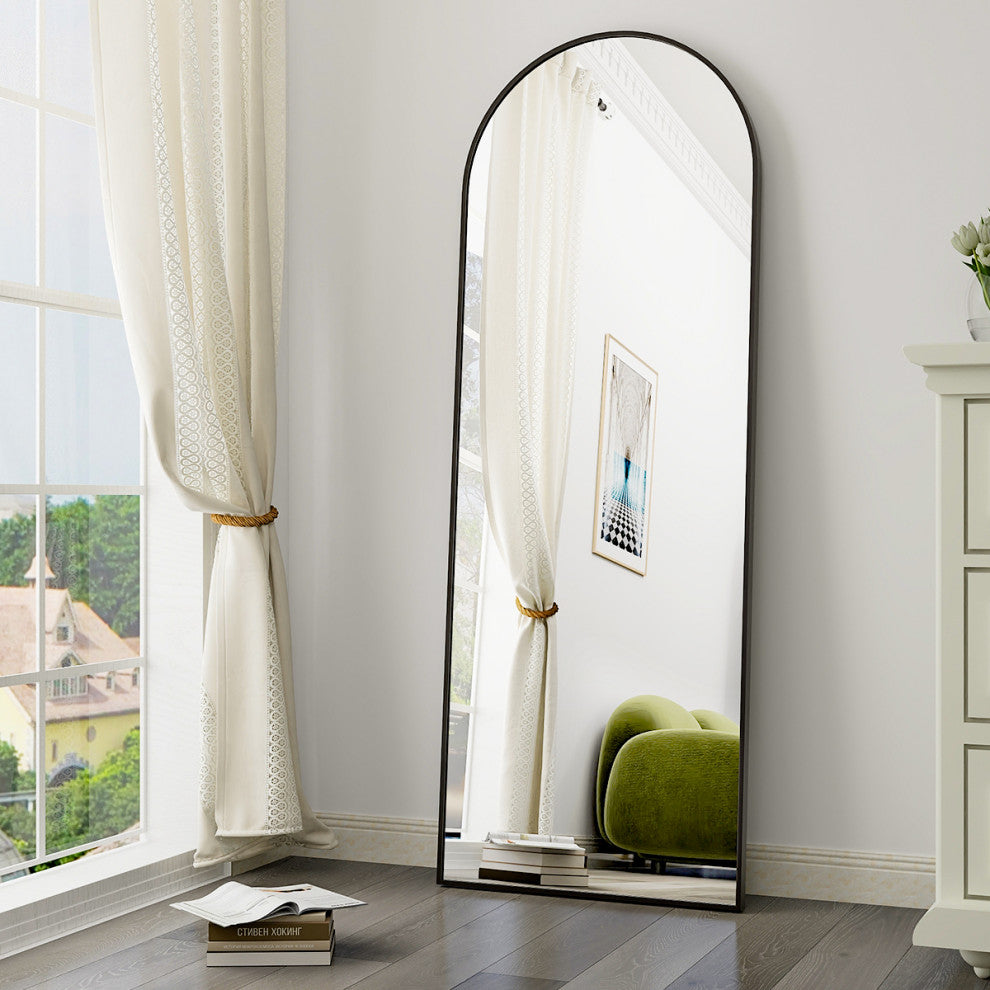 Easly 17x58 Arched Aluminum Framed Full Length Mirror Standing Floor Mirror, Black