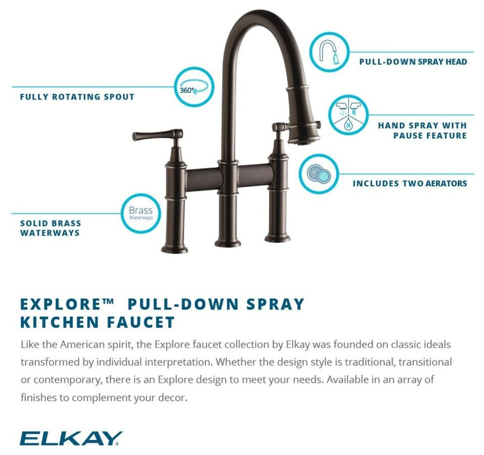 LKEC2037AS Explore Three Hole Faucet With Pull-down Spray Antique Steel
