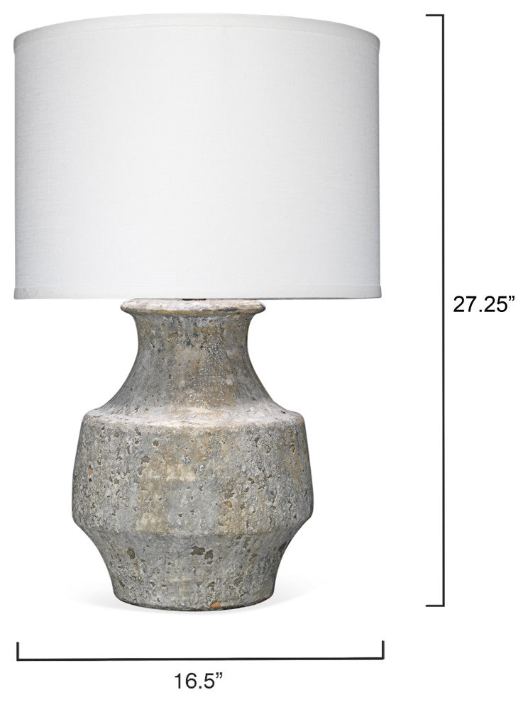 Masonry Table Lamp, Grey Ceramic With Classic Drum Shade, White Linen