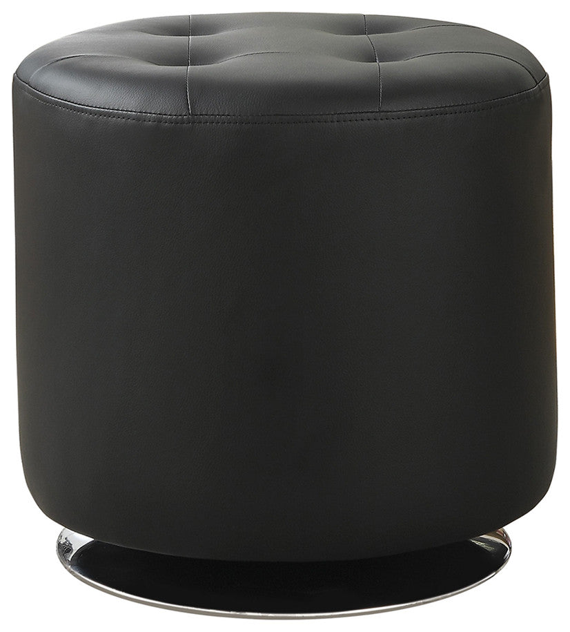 Round Leatherette Upholstered Ottoman, Black