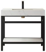 Funes Bath Vanity without Mirror, Matte Black Hardware, 36'', White Stone Top