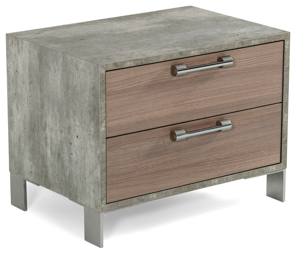 Quincy Brown Oak and Brushed Stainless Steel Nightstand