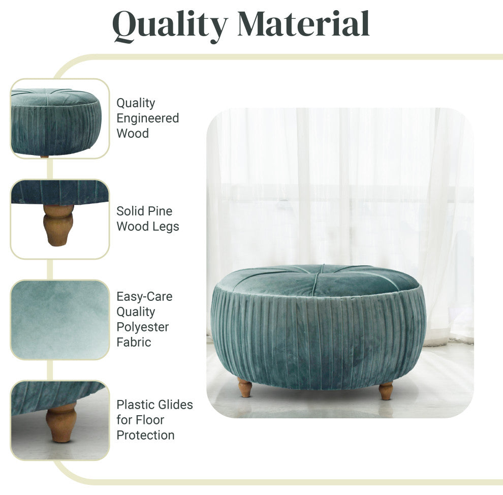 Helena Round Ottoman, Emerald, Standard
