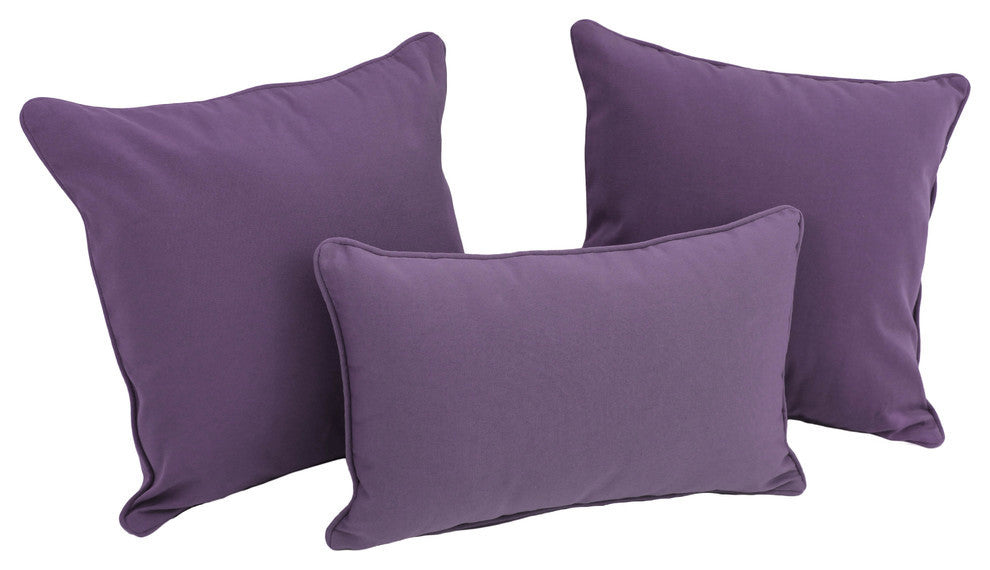 Solid Twill Throw Pillows With Inserts, 3-Piece Set, Grape