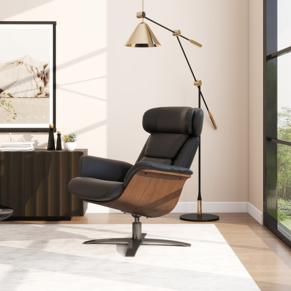 Jovan 31.5" Genuine Leather Adjustable Recliner Lounge Chair, Shadow Gray