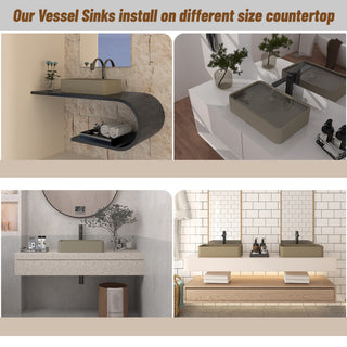 19in Bathroom Concrete Rectangular Vessel Sink with Drainer, Taupe Clay
