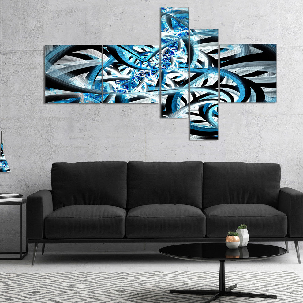 Blue Spiral Fractal Design, Abstract Canvas art print, 60"x32", 5 panels