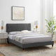 Platform Bed Frame, King Size, Velvet, Dark Gray, Modern Contemporary