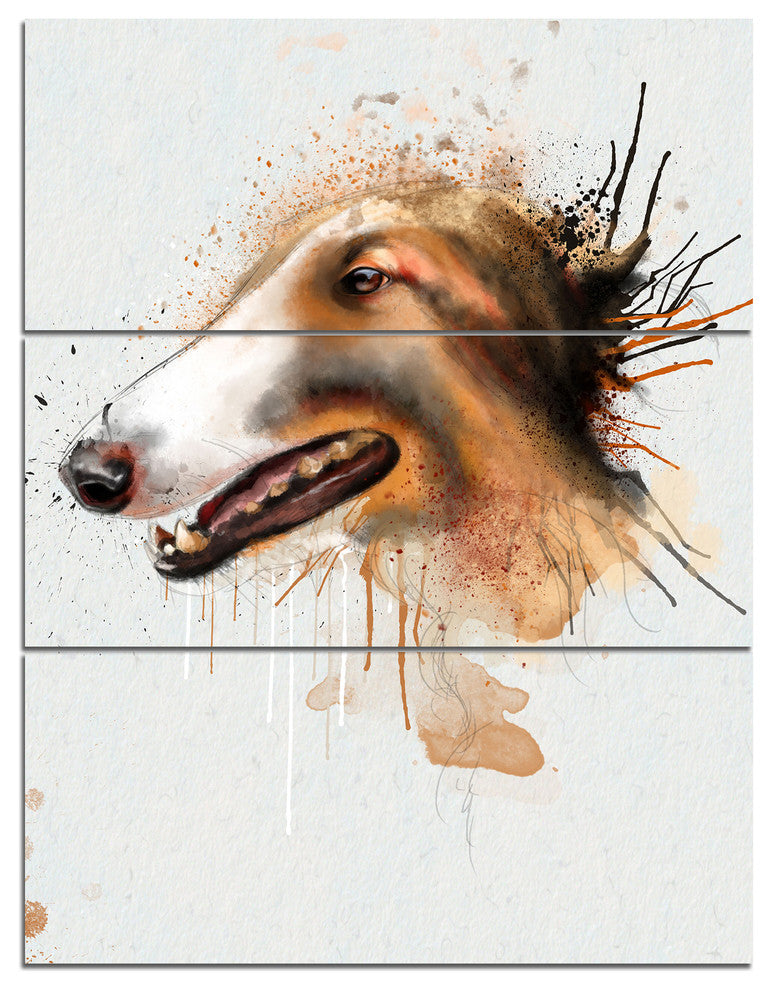Brown Dog Portrait Watercolor, Oversized Animal Wall Art, 28x36, 3 Panels