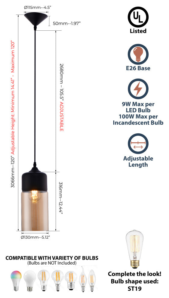 Lazzur Besbre 1 Light 5" Matte Black Pendant