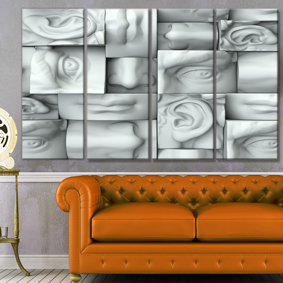 Abstract White Blocks, Abstract Canvas Art Print, 48"x28", 4 Panels