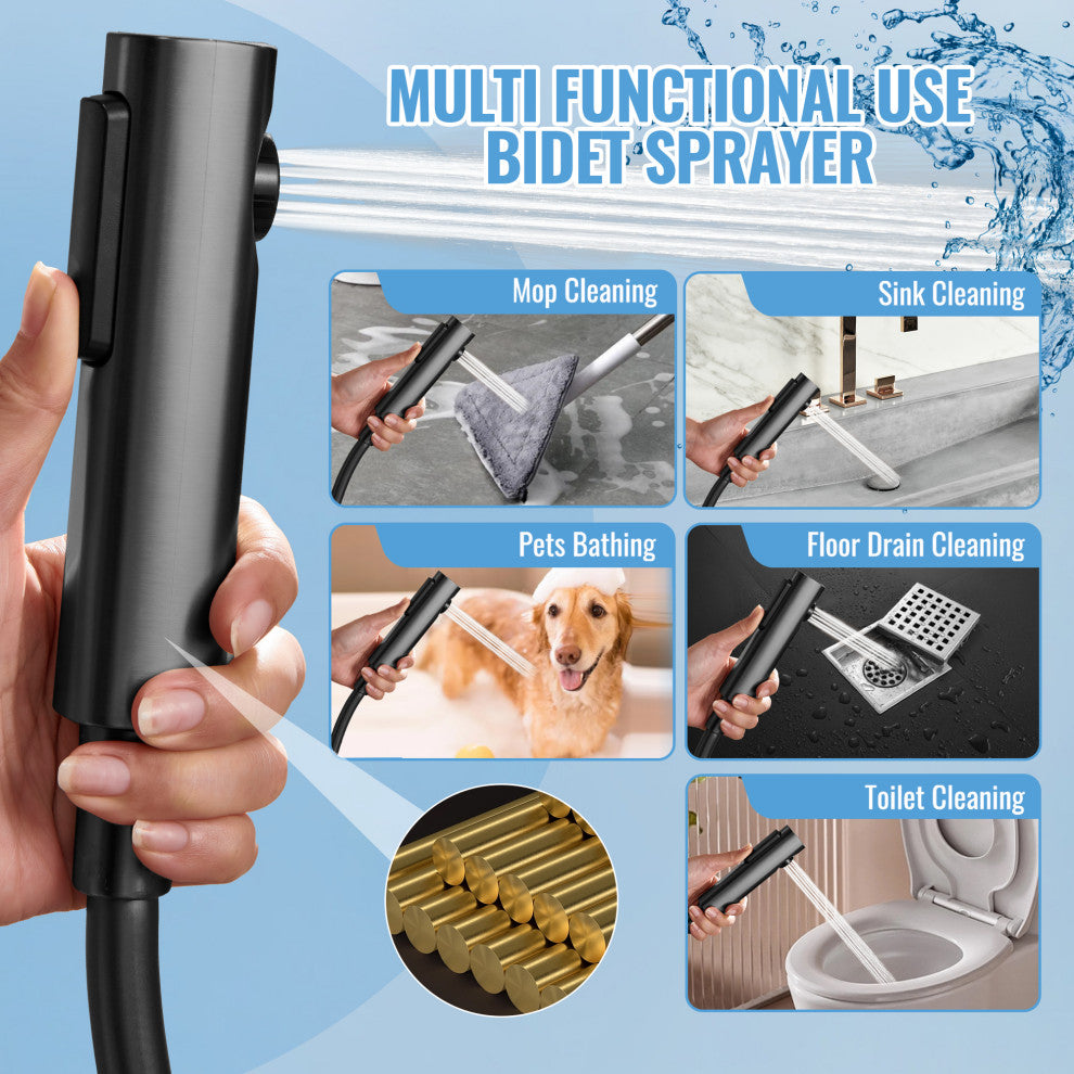 Exposed 4-Function Thermostatic Shower System with Spray Gun and Tub Spout, Matte Black