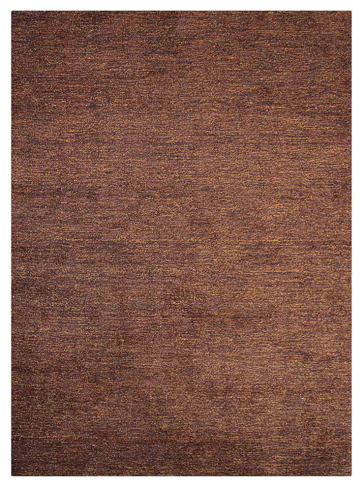 Hand Knotted Loom Silk Area Rug Solid Brown Gold