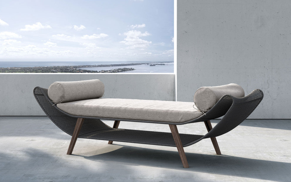 Reverie Bench, Dark Gray Cord and Weathered Eucalyptus