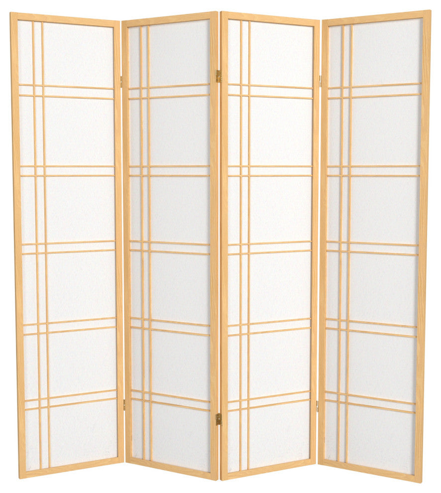 6' Tall Double Cross Shoji Screen, Natural, 4 Panels