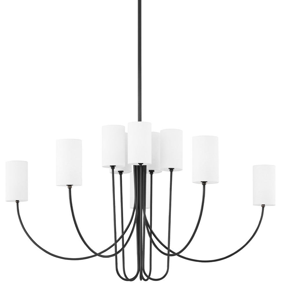 Harlem 10-Light Chandelier, Old Bronze Frame, White Shade