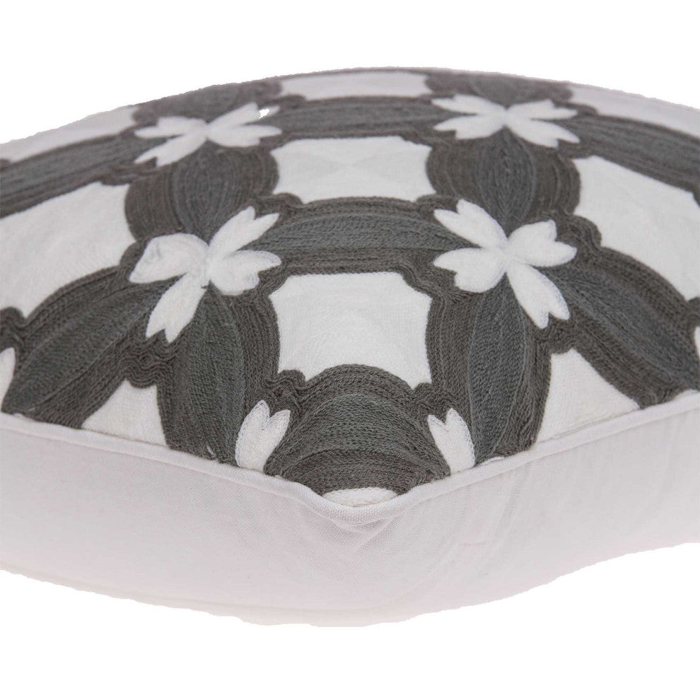 HomeRoots 20" x 0.5" x 20" Transitional Gray and White Pillow Cover