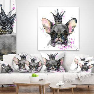 Cute Black Dog With Crown Animal Throw Pillow, 18"x18"