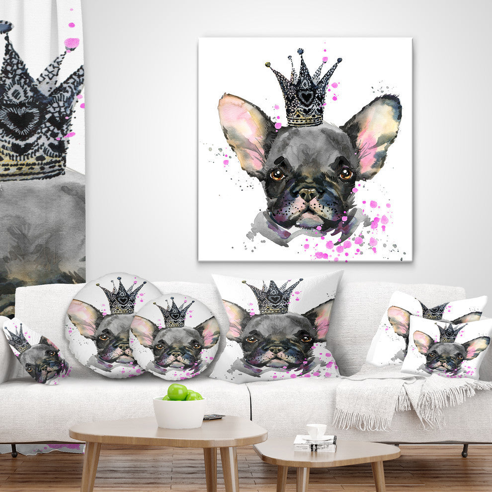Cute Black Dog With Crown Animal Throw Pillow, 18"x18"