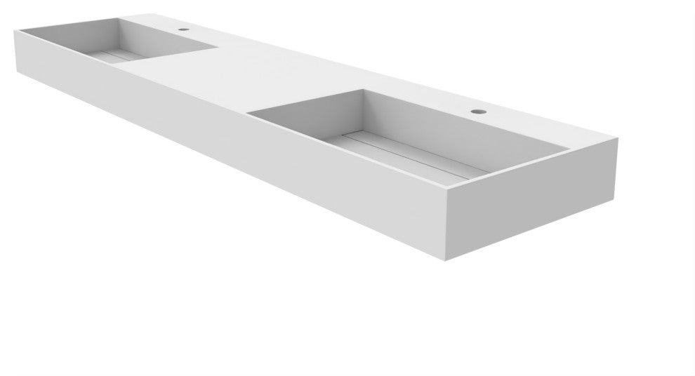 CastelloUSA Juniper Wall Mounted Countertop Concealed Drain Basin Sink, White, 72, Double Basin, Standard