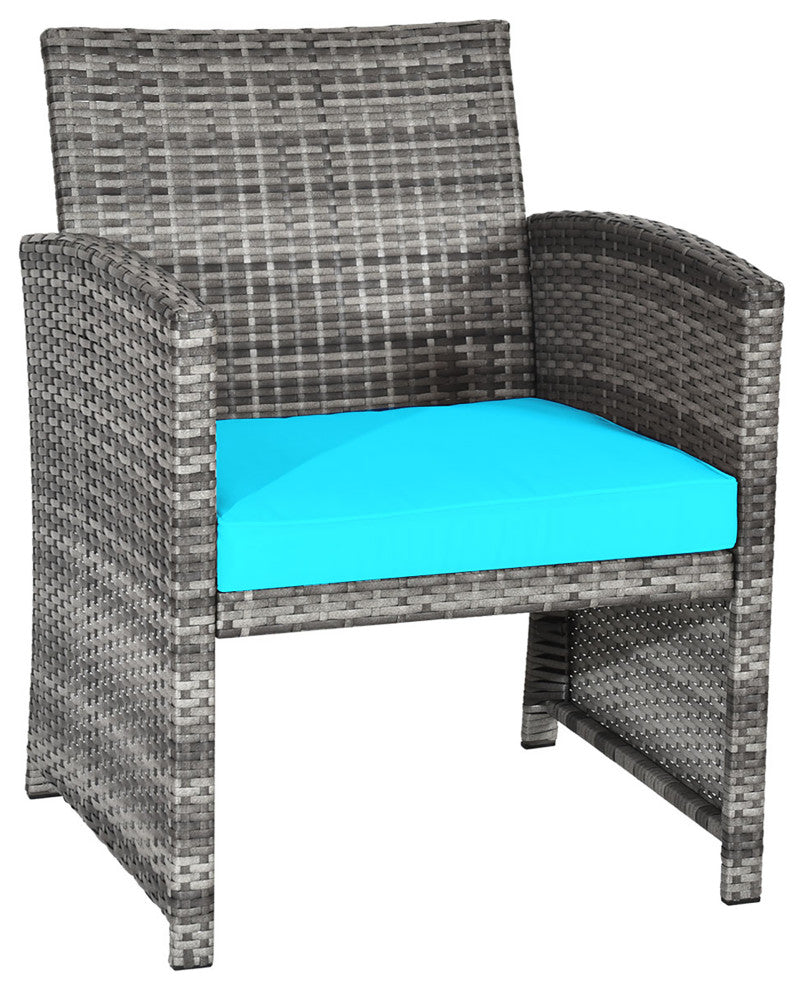Costway 4PCS Patio Rattan Furniture Set Glass Table Top Cushioned Turquoise