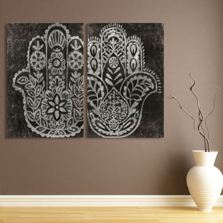 Night Hamsa Wall Art Reverse Printed on Tempered Glass With Silver Leaf