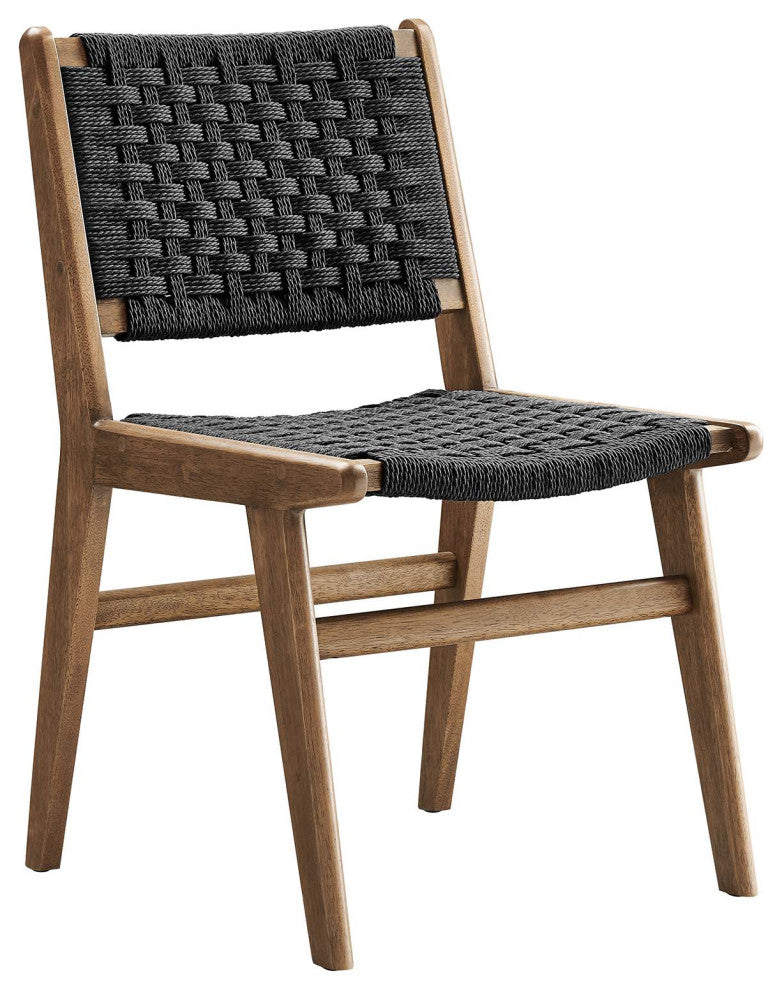 Saoirse Woven Rope Wood Dining Side Chair, Set of 2, Walnutt Black