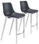 Set of Two Black Faux Leather and Steel Modern Stitch Bucket Counter Chairs