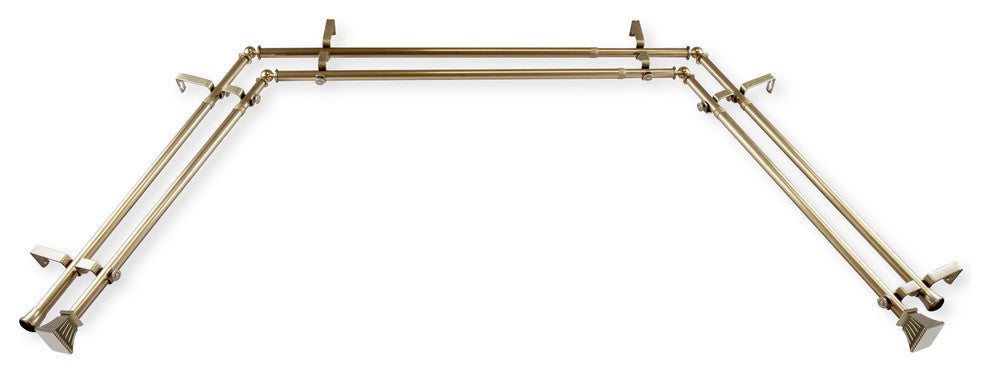 Aldo 13/16" Bay Window Double Curtain Rod, Antique Brass
