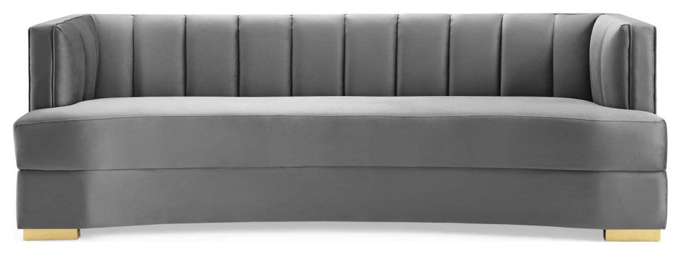 Tufted Sofa, Velvet, Gray, Modern, Living Lounge Hotel Lobby Hospitality